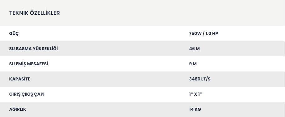 Rtrmax RTM876 750W 1X1'' 46 mt Jet Tipi Su Pompası