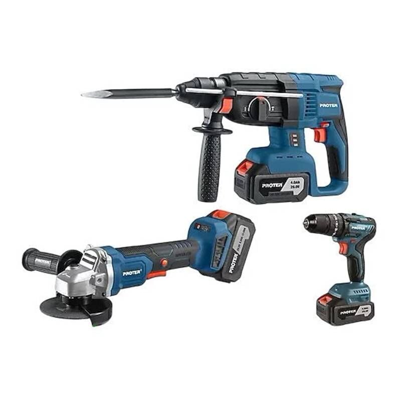 Proter PST 903 Trio Akülü Delici Kırıcı + Darbeli Matkap + Avuç Taşlama 3'lü Set