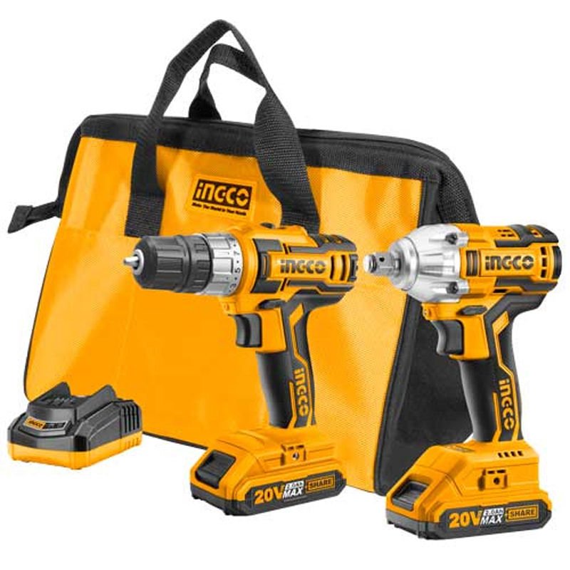 Ingco CKLI2007 Li-ion Akülü 2 li Kombo Set - 20V 2.0Ah Matkap ve Somun Sıkma