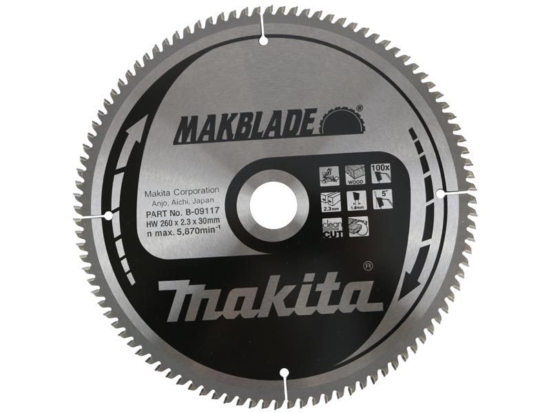 Makita B-09117 MLS100,LS1040,LH1040,LF1000,LS1016/L,LS1018L Gönye Kesme için Elmas Testere Bıçağı 260x30mm 100 Diş