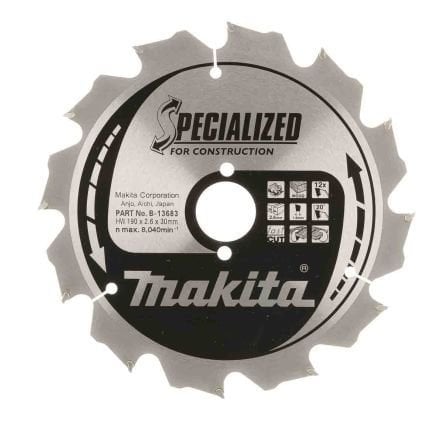 Makita B-13683 5704R,HS7601,M5802M,MT582,DHS710RM2J Daire Testere için Elmas Testere Bıçağı 190x30mm 12 Diş