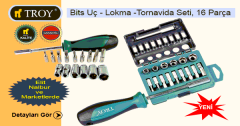 TROY 22316 Bits Uç-Lokma-Tornavida Seti, 16 Parça