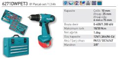Makita 6271DWPET3 81 Parçalı Akülü Matkap